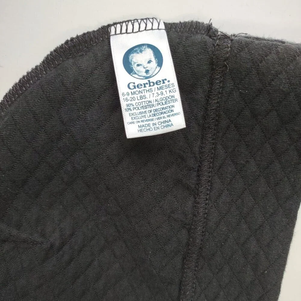Vintage Gerber Embroidered Skull Baby Beanie Quilted Cotton Black Sz 6-9 Months